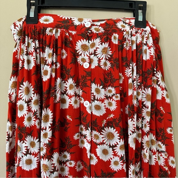 Red Daisy Maxi Skirt Pockets Women S Fall Cottagecore Flower Child Cottagecore - Picture 9 of 11